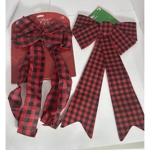 2 XL Red Black Buffalo Plaid Christmas Bows Crafting Wreaths‎ Tree Farmhouse